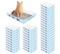 40 Pack Disposable Cat Litter Boxes with 10Pcs Paper Litter Scoops, Foldable and Waterproof Tray, Low-Entry Paper Litter Box for Indoor Use, Travel (Blue)