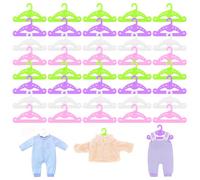 40 Pack Doll Clothes Hangers Fit 18 Inch Outfits Mini Hook No Doll Clothing | Space Saving Smooth Edge Baby Apparel Storage Accessories Dollhouse Display 12.7x7.1cm Pink Purple Green White