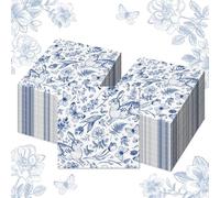 40 Pack Easter Paper Napkins - Retro Blue White Bunny Rabbit and Floral Design Disposable Luncheon Napkins, 6.3 x 6.3 Inches for Easter, Birthday, Baby Shower, and Spring Themed Parties