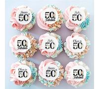 40 Pack Edible 50th Birthday Cupcake Toppers Edible Glutinous Rice Paper Hello Fifty Happy 50th Birthday 50 Fabulous Drink Toppers Women Men Party Anniversary Party Decorations Supplies