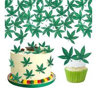 40 Pack Edible Green Leaf Cupcake Toppers Pot Weed Leaves Cake Toppers Plant Cupcake Toppers Rice Wafer Paper Cake Picks for Marijuana Theme Baby Shower Birthday Party Cake Decorations Supplies