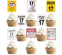 40 Pack Happy 17th Birthday Cake Topper Glitter Cheers to 17 Years It's My 17th Birthday Cake Pick Seventeen Bruh I'm 17 Cake Decoration for Happy Birthday Anniversary Theme Party Decorations Supplies