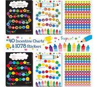 40 Pack Incentive Chart, 2 Adorable Designs with 1078 Stickers, Classroom Family Reward Chart System for Kids Homework Assignments, Attendance, Good Behavior, Chores, Potty Training Progress