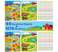 40 Pack Incentive Chart, 2 Adorable Designs with 1078 Stickers Classroom Teaching/Reward/Family Using for Kids Homework Assignments, Attendance, Positive Behavior, Chores, Potty Training Progress