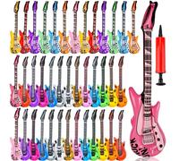 40 Pack Inflatable Guitar Blow up Guitar Bulk Fake Party Prop Inflatable Rock Star Guitars with Air Pump for 80s 90s Themed Carnival Birthday Party Favor
