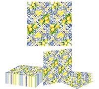 40 Pack Lemon Paper Napkins - Yellow Blue Decorative Napkins for Party Supplies & Table Decoration, Napkins Disposable Party