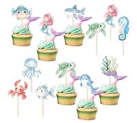 40 Pack Marine Animal Cupcake Toppers Glitter Starfish Hippocampus Seaweed Ocean Sea Animal Creature Marine Cupcake Picks Kids Birthday Baby Shower Summer Cake Decorations Style 2