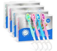 40 Pack Mini Disposable Toothbrushes - 5-in-1 Prepasted Travel Toothbrush with Toothpaste Floss & Pick for Hotel Camping Flight Car Guest Use - 10ct per Portable Case Essentials for Women Men Kids