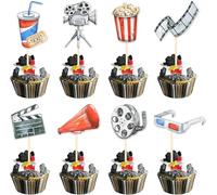 40 Pack Movie Cupcake Toppers Double Movie Night Roll Glasses Camera Popcorn Cupcake Picks Projector Hollywood Cake Decorations for Movie Theme Baby Shower Kids Birthday Party Decro Supplies