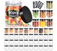 40 Pack Plastic Jars with Lids, Gencywe 8 oz Clear Slime Cosmetics Containers with Pen and Labels, Leakproof Storage Jars, PET Empty Jars with Black Lids for Kitchen Cookie Candy Spices Dry Food Cream