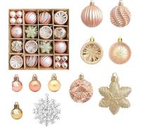 40 Pack Rose Gold & Blush Pink Christmas Baubles Set - Luxury Shatterproof Tree Decorations with Snowflakes & Assorted Finishes - Stylish Xmas Ornaments for Home, Office & Party Decor