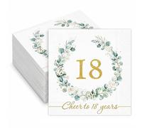 40-Pack Sage Green & Gold 18th Birthday Napkins, Cheers to 18 Years | 3-Ply, Eucalyptus Greenery Design, Paper Serviettes, Adult Party Tableware