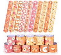 40 Pack Slap Bracelets Groovy Retro Slap Bracelets for Kids Hippie Boho Snap Bracelet Carnival Prizes Rainbow Butterfly Daisy Slap On Bracelets for Birthday, 1.18 inches (width), no gemstone