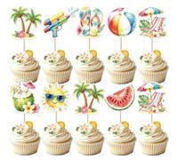 40 Pack Summer Beach Pool Cupcake Toppers Ball Sun Umbrella Diving Goggles Water Gun Slippers Plan Tree Cupcake Picks for Hawaii Beach Pool Theme Baby Shower Birthday Party Cake Decorations Supplies
