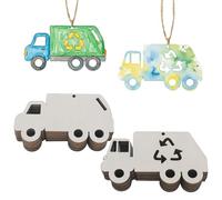 40 Pack Unfinished Garbage Truck Wood Slices to Paint Wooden Garbage Truck Cutouts for Craft Garbage Car Trash Truck Wood Decor Ornaments for Trash Day Birthday Party Decorations (Blank Version)
