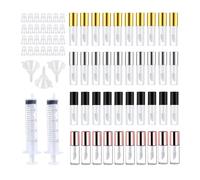 40 Packs 1.2 mL Pretty Empty Lip Gloss Tubes Containers, Clear Mini Refillable Lip Balm Bottles with Rubber Inserts and 2 Packs 20ml Syringes 3pcs Funnels for Lip Samples Travel DIY Makeup (4 Colors)