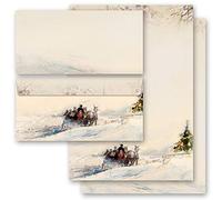 40-pc. Complete Set Nature & Landscape, Carriage in Forest Version B 20 Sheets of Stationery Paper + 20 Matching envelopes DIN Long windowless | Paper-Media