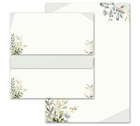 40-pc. Complete Set Stationery with Envelope, Green Branches 20 Sheets of Stationery Paper + 20 Matching envelopes DIN Long windowless