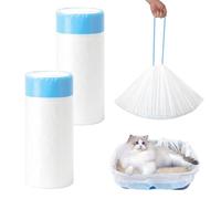 40 PCS/2 Rolls Cat Litter Tray Liners Leak Proof Cat Litter Liners with Drawstring Scratch Resistant Heavy Duty Liner Bags Fits Up to 49cm (L+W) and 30cm (H) Small or Medium Pet Tray