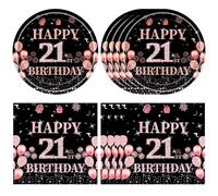 40 Pcs 21st Birthday Decorations for Girls Women Rose Gold Happy 21 Birthday Party Supplies for Her Includes 21st Party Dessert Plates and Paper Napkins for Sweet Girls 21st birthday Table Decor