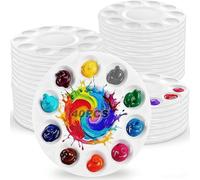 40 Pcs 6.5 In Paint Palette with 10 Wells and 1 Central Reservoir, Plastic Round Paint Pallet, Watercolour Painting Tray Palettes, White Drawing Tools for Acrylic Oil Watercolor DIY Craft Art Painting