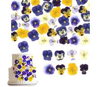 40 Pcs 8 Types of Naturally Dried, Pressed, Edible Flowers for Cake Decorating - Mix of Tricoloured Violas for Baking Cocktails Desserts, DIY Crafts