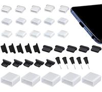 40 Pcs 8 Types Silicone Anti Dust Cover Plugs + Charging Port Protector Cover Cap + Plastic Cable Port Dust Stopper Compatible with Apple Micro USB Type-C, Earphone Plug Jack Cap for USB A Female Male