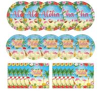 40 Pcs Aloha Party Decorations - Hawaiian Plates and Napkins, Tropical Luau Dinner Dessert Paper Plates Flamingo Napkins Disposable Tableware Set for Hawaii Summer Party Supplies Decor, Serves 20