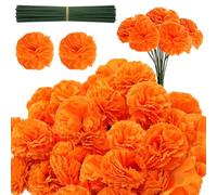 40 Pcs Artificial Marigold Flowers with Stems, Orange Artificial Flowers for Diwali Decorations for House, Halloween, Wedding, Mehndi Decorations, Pooja, Autumn & Home Décor - Realistic Plastic Marigo