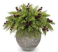 40 Pcs Artificial Pine Branches with Berry Stems - 11 Inch Real Touch Norfolk Stem Faux Christmas Foliage Greenery Twigs Evergreen Sprigs for Vase DIY Crafts Garland Wreath Xmas Home Decor (Red)