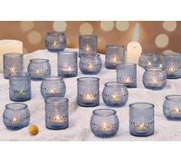 40 Pcs Assorted Blue Votive Candle Holders Bulk- Tea Light Candle Holder Glass for Wedding Bridal Shower Table Decor, Blue Candle Holders for Fall, Thanksgiving, Vintage Wedding Table Decor