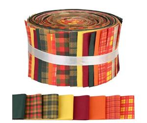 40 Pcs Autumn Buffalo Plaid Cotton Jelly Fabric Strips Fall Spice Plaids Patchwork Strips for Quilting Crafting Yellow Green Precut Patchwork for Sewing DIY Crafts Cotton Fabric Bundles Strips