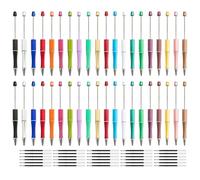 40 Pcs Beadable Pen, 20 Colors Plastic Bead Pens Black Ink Blue Ink Ballpoint Pens Creative Diy Pens Assorted Cute Cool Pen for Student Teacher Office School Supplies