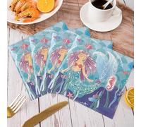 40 Pcs Birthday Napkins,Mermaid Pattern Tissue Serviettes,Kids Party Decorations Paper Napkins,Mermaid Birthday Party Paper Napkins for Kids,Girls,Table Decorations