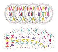 40 Pcs Birthday Paper Plates and Napkins, Disposable 9 Inch Dinner Plates and Napkins Colored Dots Design Tableware Set Party Supplies for 20 Guests (Birthday)
