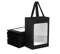 40 Pcs Black Paper Gift Bags with Transparent Window, 9.84"x7.0"x5.12" Kraft Shopping Bags with Handles for Bouquet Christmas Birthdays Festivals Party Weddings Wrapping
