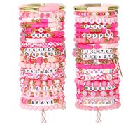 40 Pcs Bracelets for Women Stretch Stackable Elastic Layering Friendship Bracelet, Boho Summer Beach Jewelry Party Favors Gift Party Supplies, 6.77 Inch, Vinyl, no gemstone