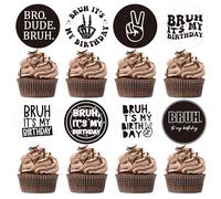 40 Pcs Bruh It's My Birthday Cupcake Toppers, Teen & Preteen Boys Party Decorations, Bruh Party Supplies for Teenager Birthday, Black & White Style Table Decor
