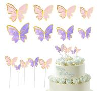 40 Pcs Butterfly Cake Decoration Purple and Pink Gold Trimmed Butterfly Decoration Birthday Party Cake Topper Suitable for ladies birthday, wedding party cake toppers