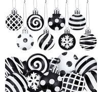 40 Pcs Christmas Black and White Balls 1.18 Inch Stripe Dot Hanging Xmas Balls Plastic Black Christmas Ornaments Glittering Christmas Ball Decorations for Home Trees Holiday Party Accessories