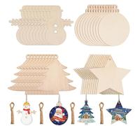 40 Pcs Christmas Crafts Wooden Christmas Decorations Set, Christmas Tree Ornaments with 40 Strings, DIY Wooden CHristmas Tree Decorations for Adults, WOODEN Stars and More