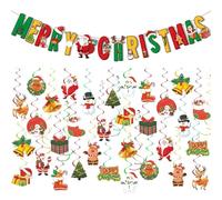 40 PCS Christmas Decorations Indoor Swirl Merry Christmas Banner Ceiling Retro Hanging Decor Set With Santa, Snowman, Reindeer, Tree,for Parties, Home, Windows, Doorway, Office And Classroom