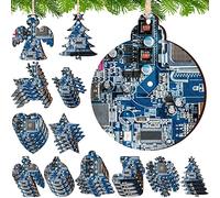 40 Pcs Christmas Ornaments Computer Blue Motherboard Processor CPU Wooden Christmas Tree Ornaments IT Gifts Christmas Tree Decorations Rustic Hanging Decor for IT Husband Son Boyfriend Father Gift