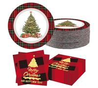 40 PCS Christmas Plates Dinner Set, Christmas Paper Plates and Napkins Set, Xmas Tree Tartan Paper Tableware for Xmas Dinner, Dessert, Decorations, Party Supplies