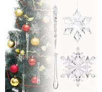 40 Pcs Christmas Snowflake Decorations Christmas Tree Acrylic Crystal Hanging Pendant Snowflakes Ornaments Clear Droplet Prism Decor for Xmas Wedding Festival Home Party Event