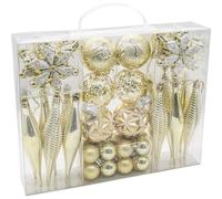 40 PCS Christmas Tree Baubles, Christmas Ball Ornaments with Strings, Shatterproof Glitter Baubles Icicle Snowflakes for Xmas Tree Decorations, Gold