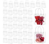 40 Pcs Clear PVC Gift Bags, Transparent Gift Warp Tote Bags with Handles & Buttons, Reusable Plastic Goodie Bag, Candy Bag for Shopping, Wedding, Party, Retail, 13×7×15CM
