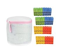 40 Pcs Clothes Pegs with a Washing Basket - Plastic Laundry Pegs, Washing Line Pegs - Small Clothes Clips and Underwear Laundry Bag Set for Home and Garden