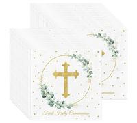 40 Pcs Cross First Holy Communion Napkins, First Holy Communion Decorations, Green Cross God Bless Christening Decor Serviettes for Party Baby Shower 33x33cm