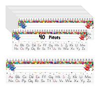 40 PCS Desk Nameplates, Waterproof Confetti Desk Name Tags with Alphabet, Number Line 1-30 Erasable and Reusable Traditional Manuscript Name Plate for Classroom School Student (12” x 3.5”)